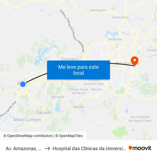 Av. Amazonas, 392 | Biquinha A to Hospital das Clínicas da Universidade Federal de Minas Gerais map