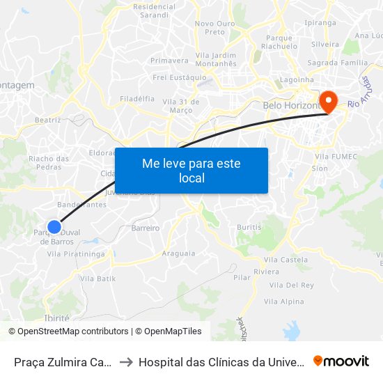 Praça Zulmira Campos | Cacau Show to Hospital das Clínicas da Universidade Federal de Minas Gerais map