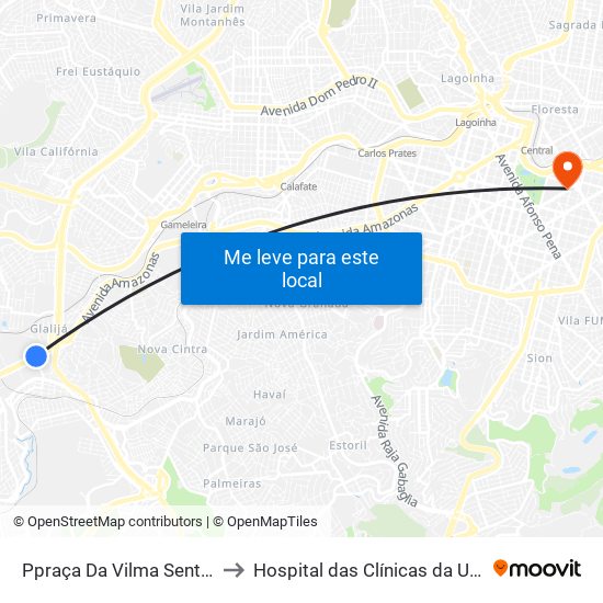 Ppraça Da Vilma Sentido Contagem/Betim/Barreiro to Hospital das Clínicas da Universidade Federal de Minas Gerais map