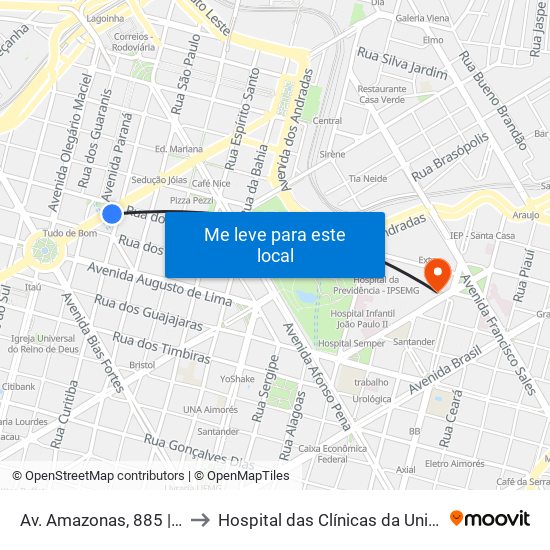 Av. Amazonas, 885 | Edifício Belo Horizonte 1 to Hospital das Clínicas da Universidade Federal de Minas Gerais map