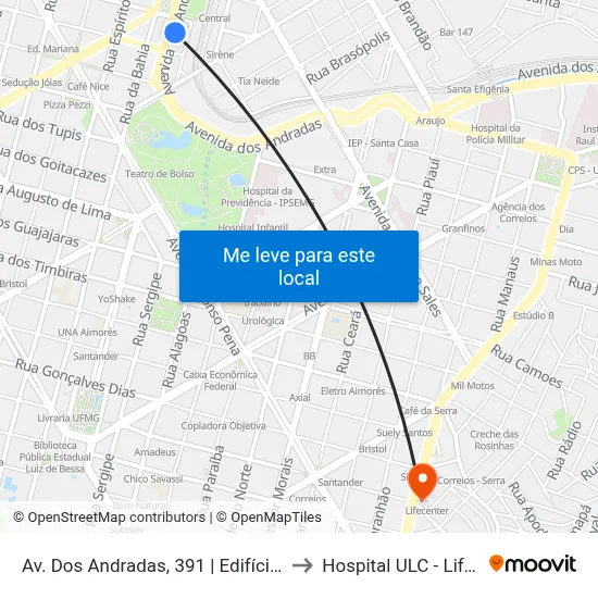 Av. Dos Andradas, 391 | Edifício Central 2 to Hospital ULC - Lifecenter map