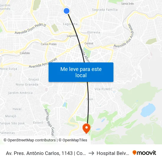 Av. Pres. Antônio Carlos, 1143 | Conjunto Iapi to Hospital Belvedere map