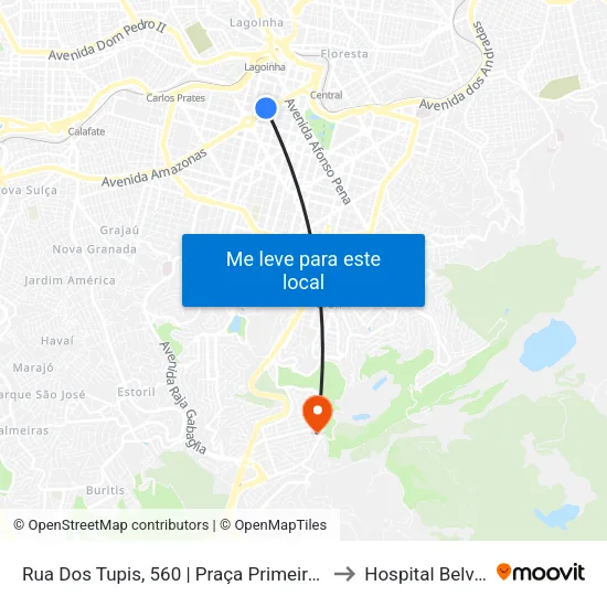 Rua Dos Tupis, 560 | Praça Primeiro De Maio 2 to Hospital Belvedere map
