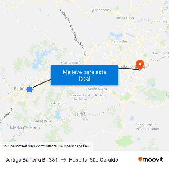 Antiga Barreira Br-381 to Hospital São Geraldo map