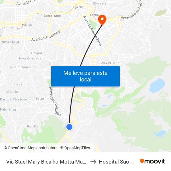 Via Stael Mary Bicalho Motta Magalhães, 500 to Hospital São Geraldo map