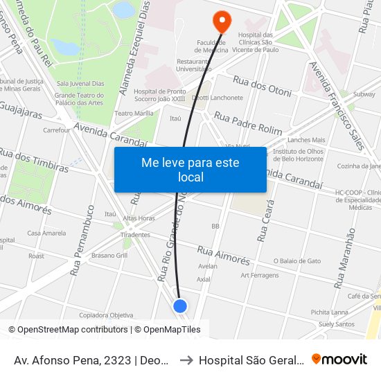 Av. Afonso Pena, 2323 | Deoesp to Hospital São Geraldo map