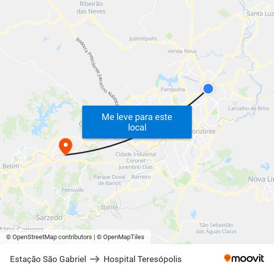 Estação São Gabriel to Hospital Teresópolis map