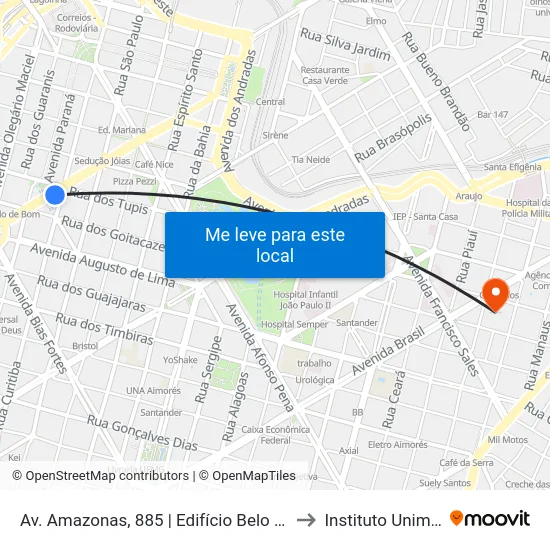Av. Amazonas, 885 | Edifício Belo Horizonte 1 to Instituto Unimed Bh map
