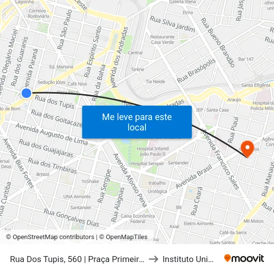 Rua Dos Tupis, 560 | Praça Primeiro De Maio 2 to Instituto Unimed Bh map