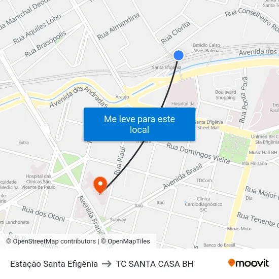 Estação Santa Efigênia to TC SANTA CASA BH map