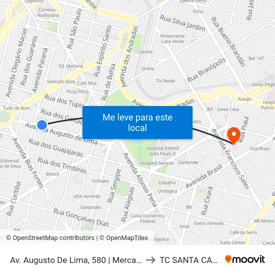 Av. Augusto De Lima, 580 | Mercado Central to TC SANTA CASA BH map