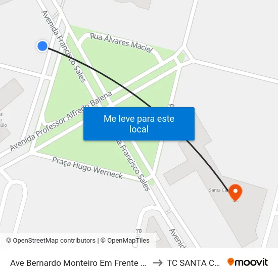 Ave Bernardo Monteiro Em Frente Ao Numero 572 to TC SANTA CASA BH map