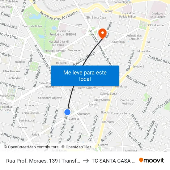 Rua Prof. Moraes, 139 | Transfácil to TC SANTA CASA BH map