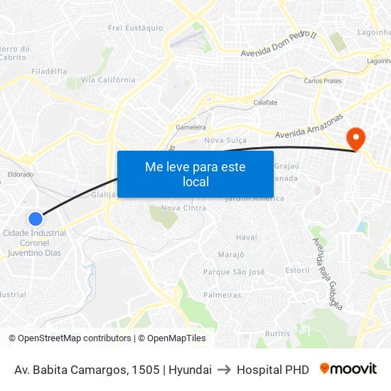 Av. Babita Camargos, 1505 | Hyundai to Hospital PHD map