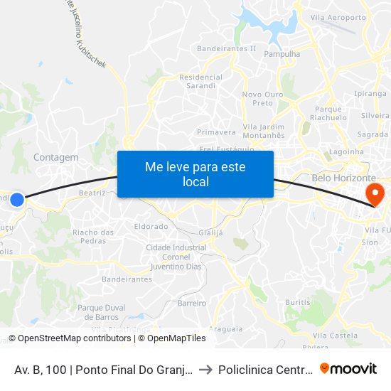 Av. B, 100 | Ponto Final Do Granja Verde to Policlinica Centro-sul map