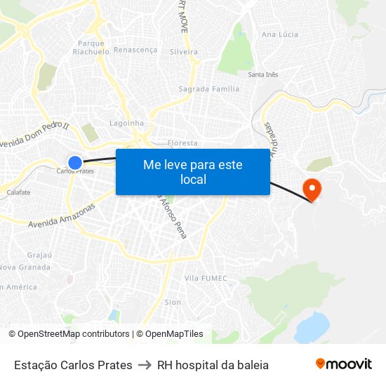 Estação Carlos Prates to RH hospital da baleia map