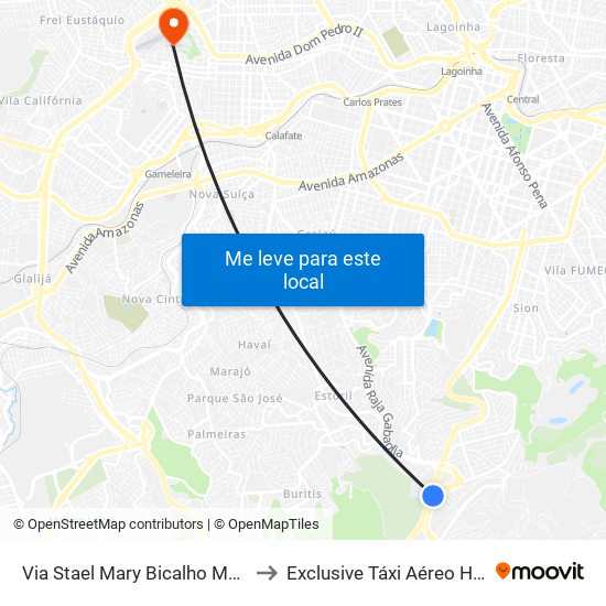 Via Stael Mary Bicalho Motta Magalhães, 500 to Exclusive Táxi Aéreo Helicóptero e Avião map