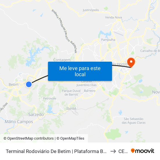 Terminal Rodoviário De Betim | Plataforma B2 - Sentido Bairro to CEPAI map