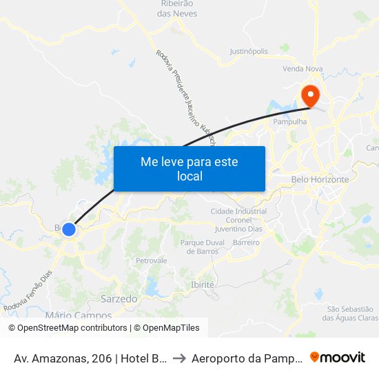 Av. Amazonas, 206 | Hotel Betim to Aeroporto da Pampulha map