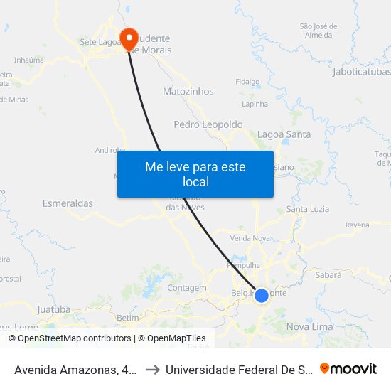 Avenida Amazonas, 471 | Praça Sete - Galera Dantes 2 to Universidade Federal De São João Del Rei Campus Sete Lagoas map