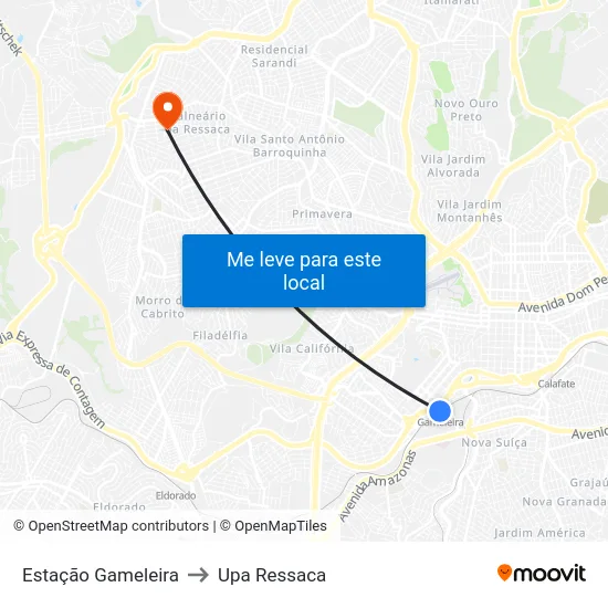 Estação Gameleira to Upa Ressaca map
