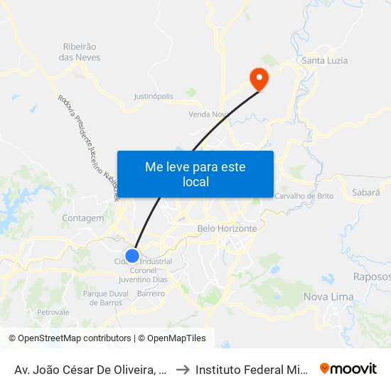 Av. João César De Oliveira, 881 | Honda/Localiza (Oposto A Upa Jk) to Instituto Federal Minas Gerais Campus Santa Luzia map