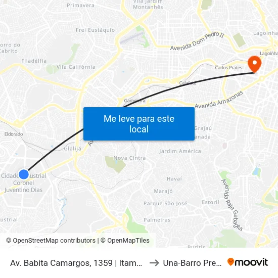 Av. Babita Camargos, 1359 | Itambé to Una-Barro Preto map