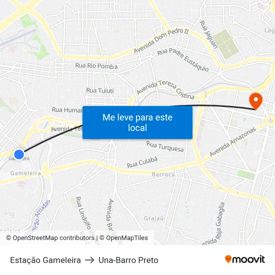 Estação Gameleira to Una-Barro Preto map