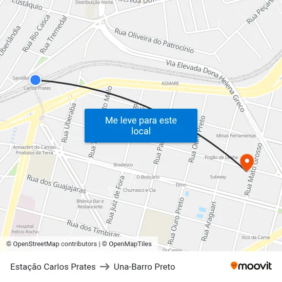 Estação Carlos Prates to Una-Barro Preto map