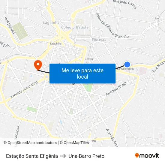 Estação Santa Efigênia to Una-Barro Preto map