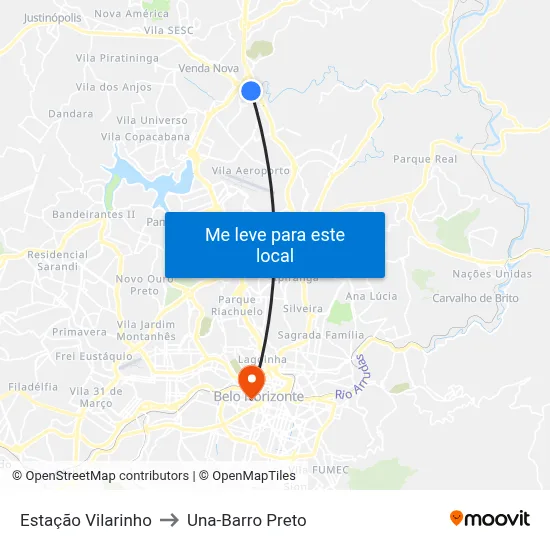 Estação Vilarinho to Una-Barro Preto map