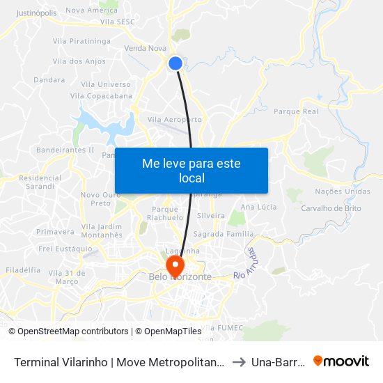 Terminal Vilarinho | Move Metropolitano - Setor Norte, Plat. A to Una-Barro Preto map