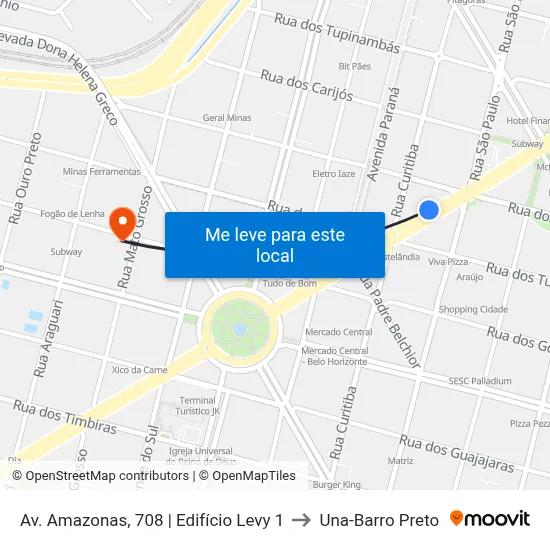 Av. Amazonas, 708 | Edifício Levy 1 to Una-Barro Preto map