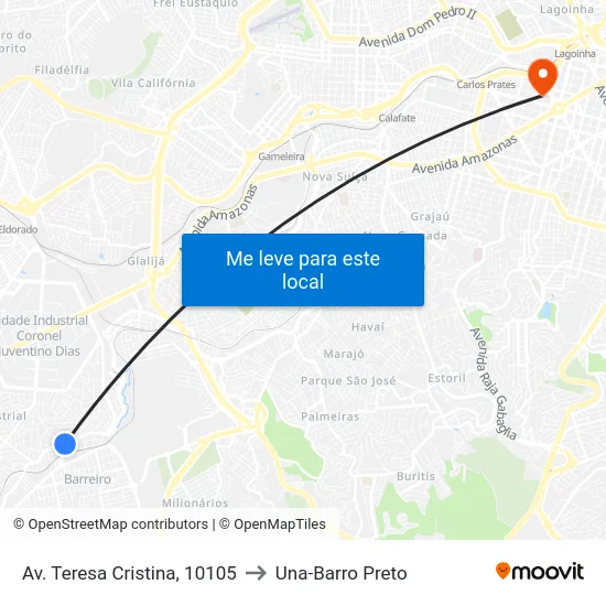 Av. Teresa Cristina, 10105 to Una-Barro Preto map