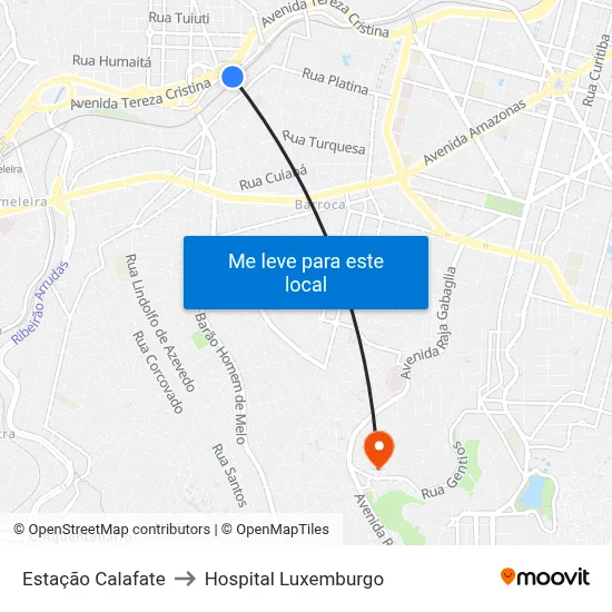 Estação Calafate to Hospital Luxemburgo map