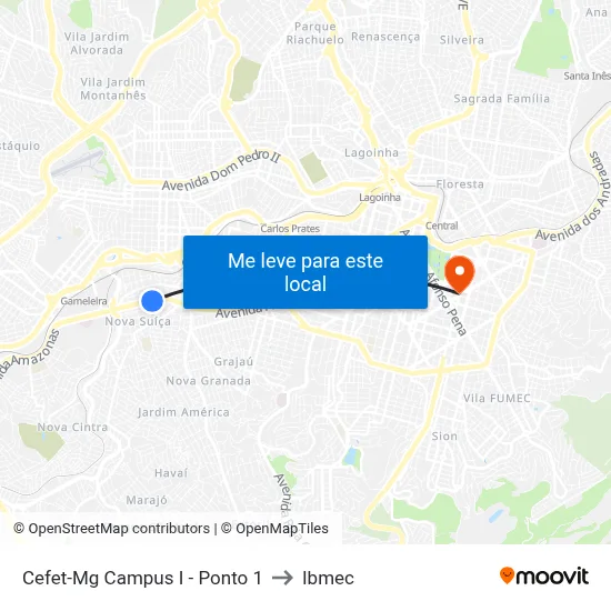 Cefet-Mg Campus I - Ponto 1 to Ibmec map
