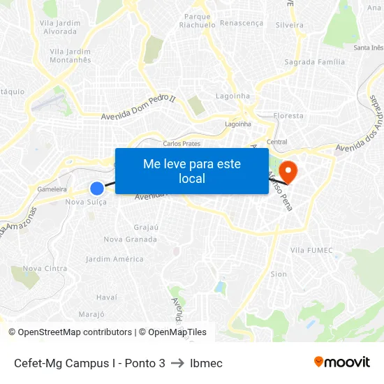 Cefet-Mg Campus I - Ponto 3 to Ibmec map