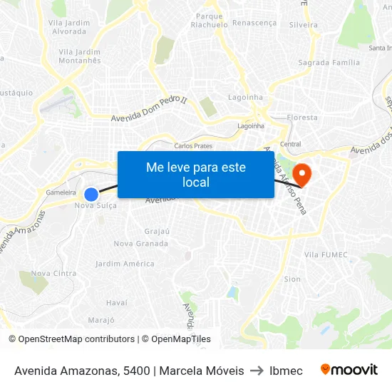Avenida Amazonas, 5400 | Marcela Móveis to Ibmec map