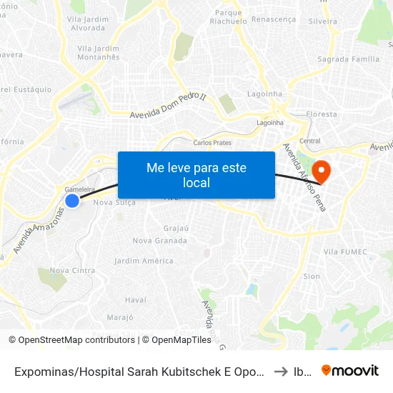 Expominas/Hospital Sarah Kubitschek E Oposto Ao 5º Batalhão Pmmg to Ibmec map