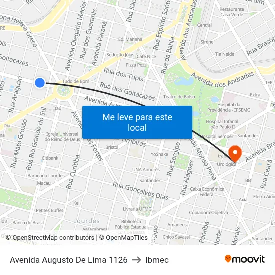 Avenida Augusto De Lima 1126 to Ibmec map