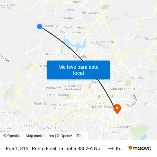 Rua 1, 815 | Ponto Final Da Linha 3302-A No Nova Pampulha to Ibmec map