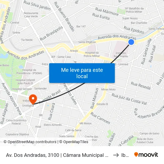 Av. Dos Andradas, 3100 | Câmara Municipal De Belo Horizonte to Ibmec map
