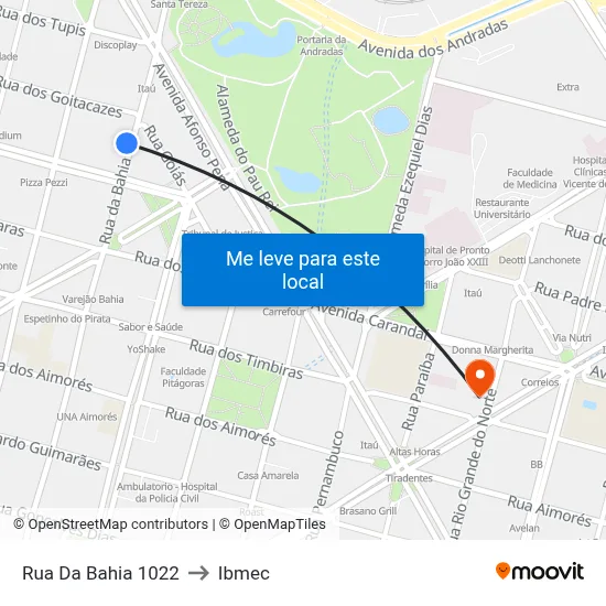 Rua Da Bahia 1022 to Ibmec map