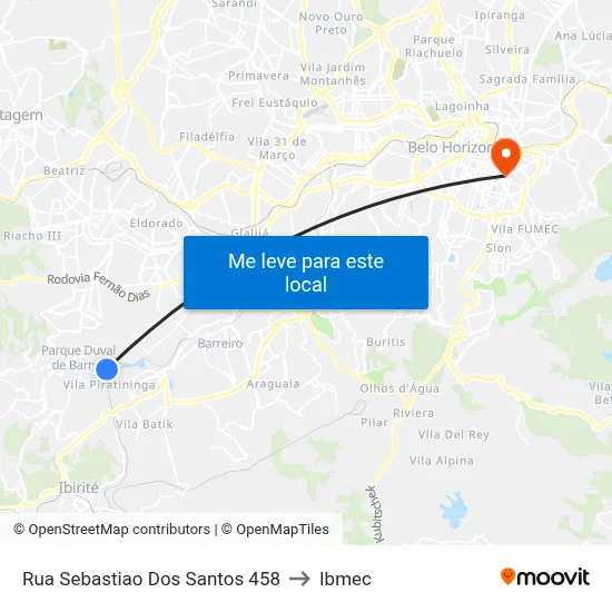 Rua Sebastiao Dos Santos 458 to Ibmec map