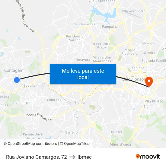 Rua Joviano Camargos, 72 to Ibmec map