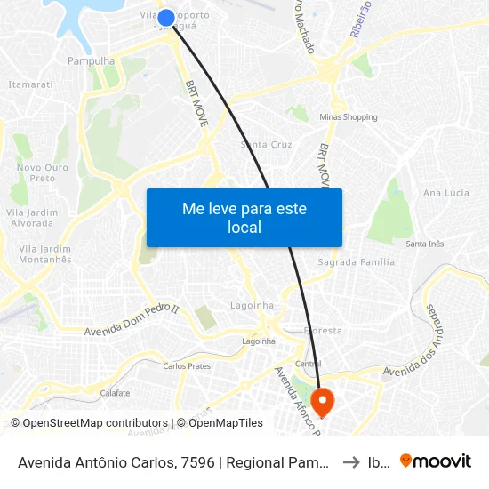 Avenida Antônio Carlos, 7596 | Regional Pampulha 2 (Somente Metropolitano) to Ibmec map