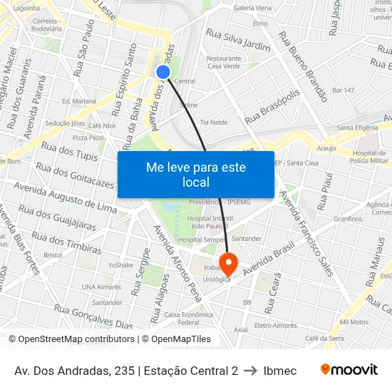 Av. Dos Andradas, 235 | Estação Central 2 to Ibmec map