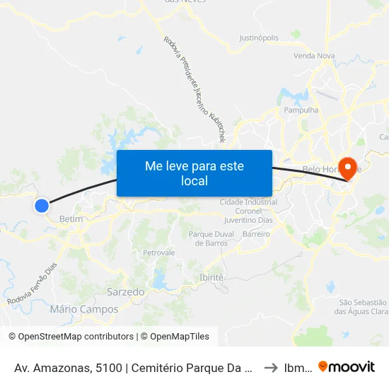 Av. Amazonas, 5100 | Cemitério Parque Da Cachoeira to Ibmec map