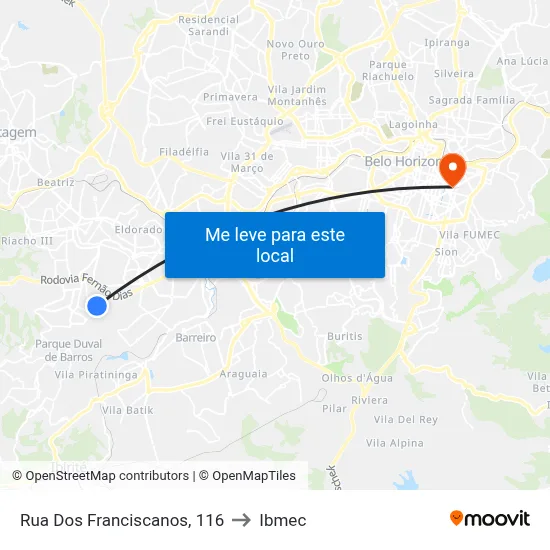 Rua Dos Franciscanos, 116 to Ibmec map