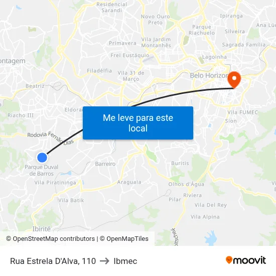 Rua Estrela D'Alva, 110 to Ibmec map